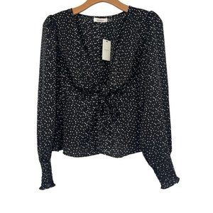 idem ditto woman's blouse black white polkadot long sleeve crop sz large